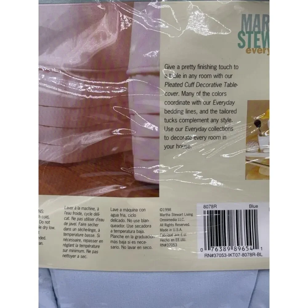 Martha Stewart Pleated Cuff Decorative Table Cover 70” Round Blue Grandmacore